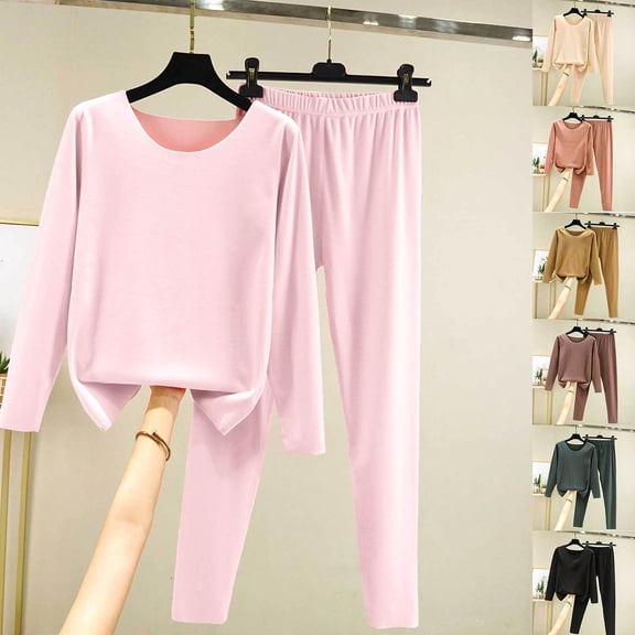 NominalSnug Cotton Pajamas Sets for Women 2 Piece Outfits Long Sleeve Sleepwear Elastic Waisted Long Pants Soft Loungewear