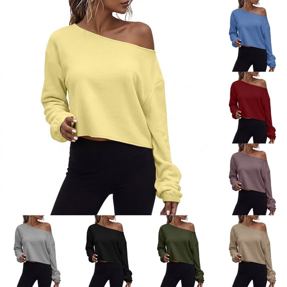 NominalSnug Cropped Sweatshirts for Women off Shoulder Long Sleeve Crop Top Fall Pullover Tops