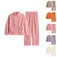 thumbnail image 1 of NominalSnug Flannel Pajamas for Women Sets Full Zip up Fuzzy Fleece Cardigans Wide Legh Pants Winter Thicken Warm Lounge Sleepwear 2 Piece, 1 of 8