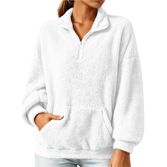 NominalSnug Fuzzy Fleece Sweatshirts for Women 1/4 Zip up Long Sleeve Top Loose Fit Warm Pullover Jackets with Pocket