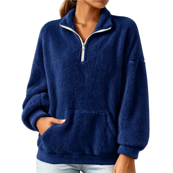 NominalSnug Fuzzy Fleece Sweatshirts for Women 1/4 Zip up Long Sleeve Top Loose Fit Warm Pullover Jackets with Pocket