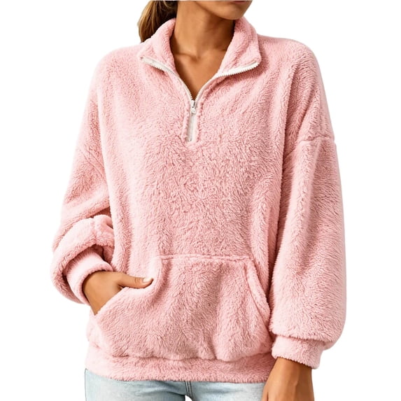NominalSnug Fuzzy Fleece Sweatshirts for Women 1/4 Zip up Long Sleeve Top Loose Fit Warm Pullover Jackets with Pocket