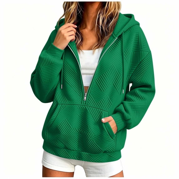 NominalSnug Half Zip Hoodies for Women Casual Long Sleeve Hooded Sweatshirts Fashion Fall Winter Comfy Top