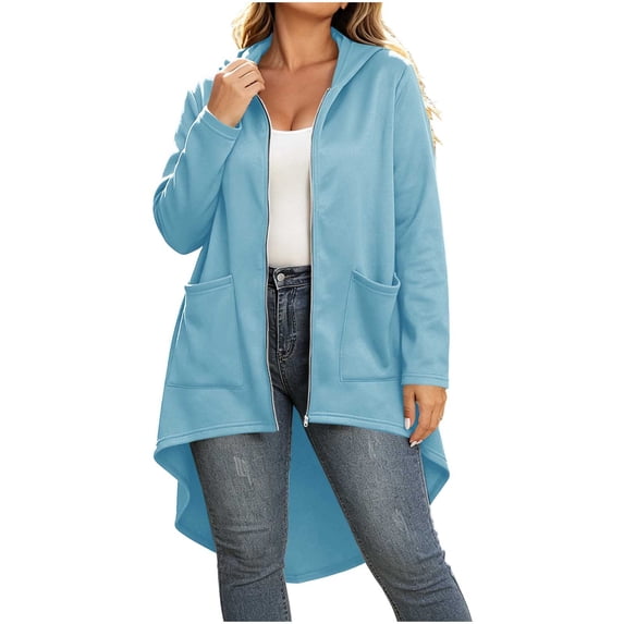 NominalSnug Hoodies for Women Zip up Long Sleeve Hooded Sweatshirts Irregular Hem Casual Fall Jackets with Pockets