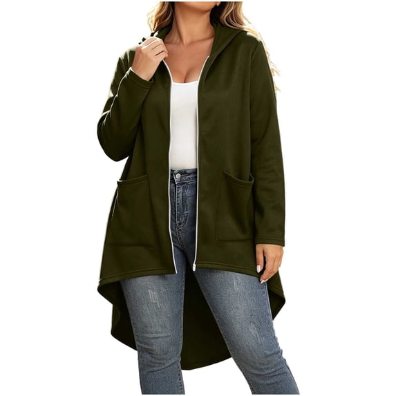 NominalSnug Hoodies for Women Zip up Long Sleeve Hooded Sweatshirts Irregular Hem Casual Fall Jackets with Pockets