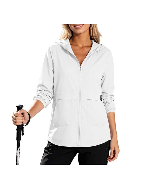 Jackets for Women Full Zip Long Sleeve Hooded Jackets Lightweight Loose Casual Outwear with Side Pockets