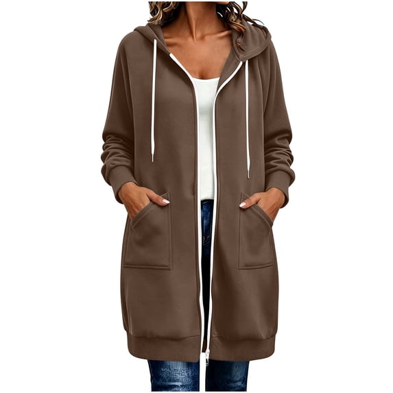 NominalSnug Long Hoodies for Women Full Zip up Fleece Jacket Tunic Sweatshirts Fall Winter Fashion Clothes