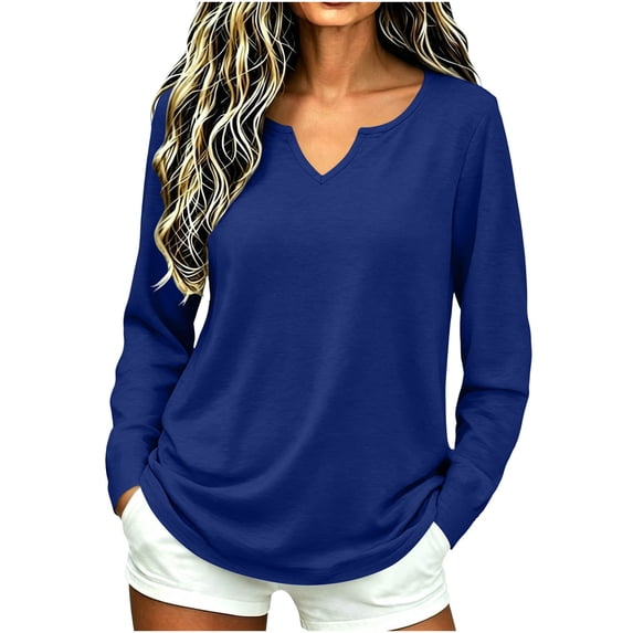 NominalSnug Long Sleeve Shirts for Women Fall Tops Casual V Neck Blouses Tunic Top to Wear with Leggings