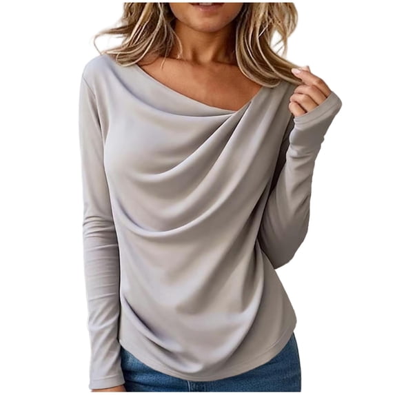 NominalSnug Long Sleeve Shirts for Women Ruched Asymmetrical Top Slim Fitted Going out Top Dressy Casaul Blouses