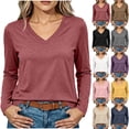 thumbnail image 1 of NominalSnug Long Sleeve Shirts for Women Tops V Neck Casual Fall Tops Soft Ladies Tops Loose Fit Basic Tees, 1 of 8