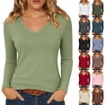 thumbnail image 1 of NominalSnug Long Sleeve Shirts for Women V Neck T Shirts Stretchy Plain Basic Tee Loose Fit Soft Fall Tops, 1 of 8