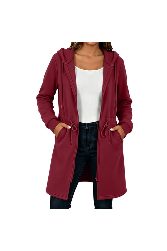 Long Zip up Hoodie Women Tunic Sweatshirt Adjustable Waist Jacket Long Tunic Sweatshirts for Women Lightweight Trendy Fall Zip up Jackets