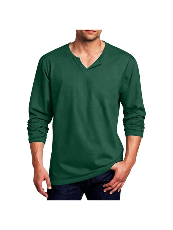 Men's Long Sleeve T-Shirt Casual V-Neck Basic Stretch Tee Solid Color Soft Fall Tops
