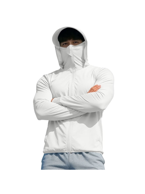 Men's Sun Protection Hoodie Jacket, Lightweight Full Zip Fishing Shirts for Hiking Running Workout