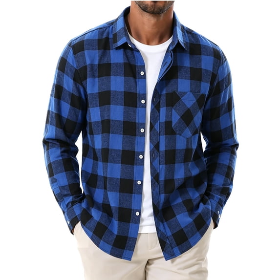 NominalSnug Mens Button Down Plaid Shirts Long Sleeve Tops Collared Casual Work Blouse Fall Outfits