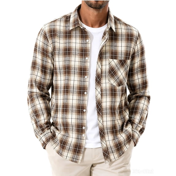 NominalSnug Mens Button Down Plaid Shirts Long Sleeve Tops Collared Casual Work Blouse Fall Outfits