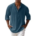 thumbnail image 1 of NominalSnug Mens Cotton Linen Shirts Collarless Long Sleeve Tops Button Down Casual Pullover Soft Breathable Basic Tees Fall Outfits, 1 of 8