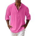 thumbnail image 1 of NominalSnug Mens Cotton Linen Shirts Collarless Long Sleeve Tops Button Down Casual Pullover Soft Breathable Basic Tees Fall Outfits, 1 of 8