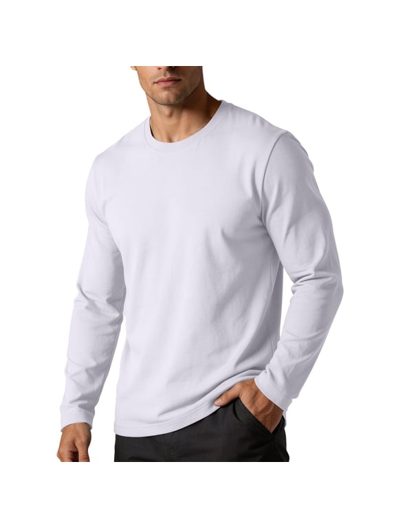 Mens Cotton Shirts Long Sleeve T Shirt Crewneck Solid Color Top Soft Casual Basic Tee Fall Outfits