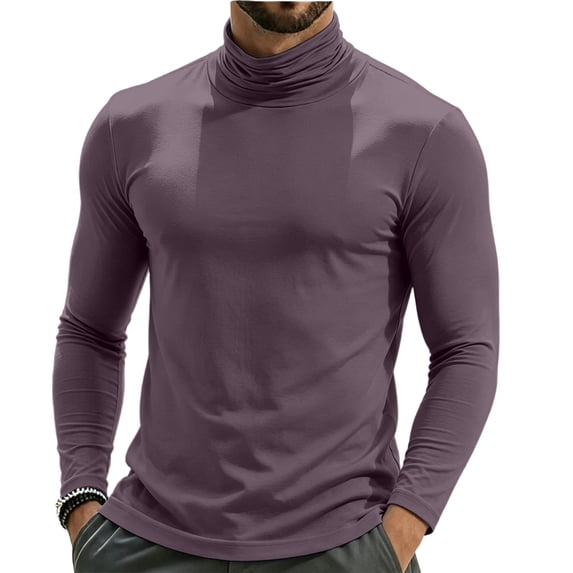 NominalSnug Mens Cotton Turtleneck Shirts Long Sleeve Tops Slim Fit Soft Basic Tees Pullover Warm Layer Fall Outfits