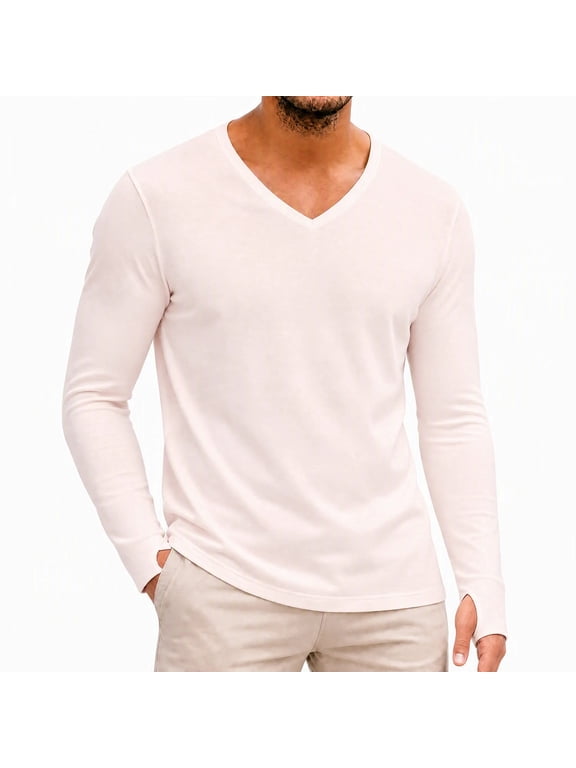 Mens Thermal Tops Long Sleeve Shirts Casual V Neck Base Layer Top Stretchy Soft Basic Tees