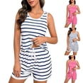 thumbnail image 1 of NominalSnug Pajamas for Women Sets Tank and Shorts Striped 2 Piece Cute Pjs Soft Sleeveless Loungewear Set, 1 of 6