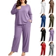 thumbnail image 1 of NominalSnug Plus Size Pajamas for Women Set Ribbed Knit Pjs Womens 2 Piece Long Sleeve Pajama Sets with Pockets Sleepwear, 1 of 8