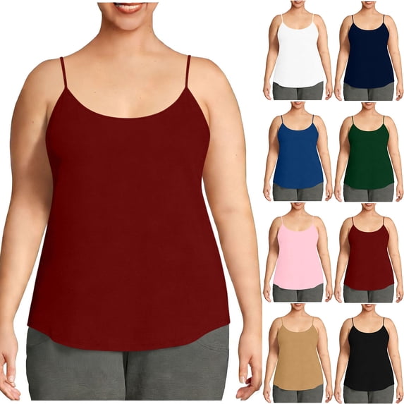 NominalSnug Plus Size Tank Tops for Women Adjustable Spaghetti Strap Camisoles Scoop Neck Undershirts Vest Soft Stretch Shirts