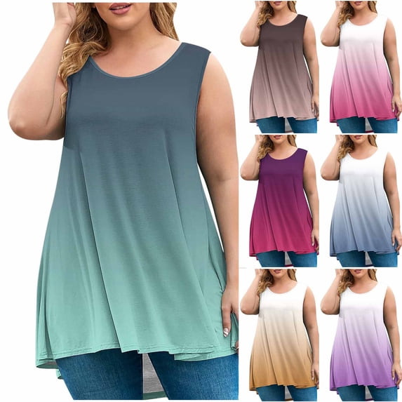 NominalSnug Plus Size Tank Tops for Women Sleeveless Tops Round Neck Casual Flowy Tunic Tops Loose Fitted Summer Tee Shirts