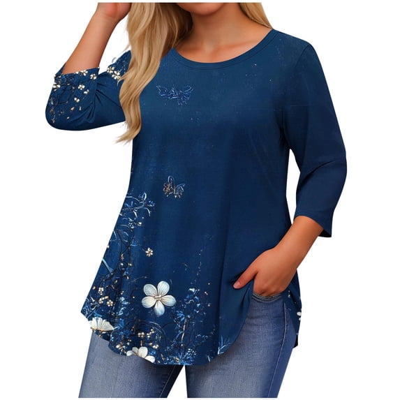 NominalSnug Plus Size Tops for Women Short Sleeve Shirt Floral Print Dressy Casual Blouses Loose Fitted Tunic Top to Wear with Leggings