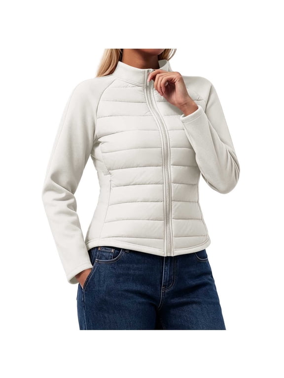Puffer Jacket for Women's Packable Lightweight Full-Zip Slim Fitted Outwear with Hood Quilted Winter Coat