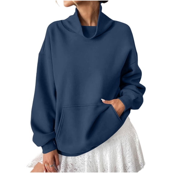 NominalSnug Women's Cowl Neck Sweatshirt Lightfleece Lined Loose Fit Pullover Top with Pocket