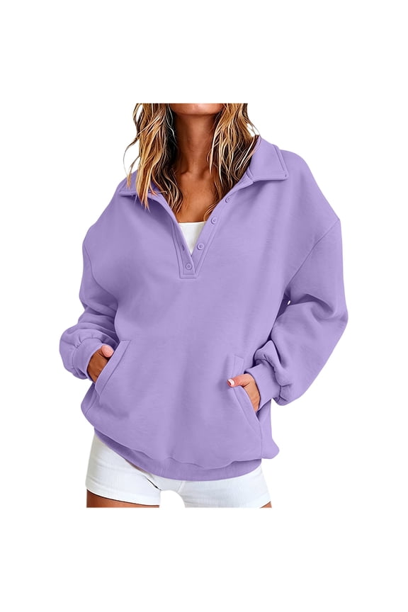 Sweatshirt for Women Oversized Casual Long Sleeve Tops Snap Button Pullover Tops Fall Winter Oufits