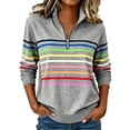 thumbnail image 1 of NominalSnug Sweatshirts for Women Half Zip Long Sleeve Sweatshir Striped Casual Pullover Tops for Fall Winter, 1 of 8