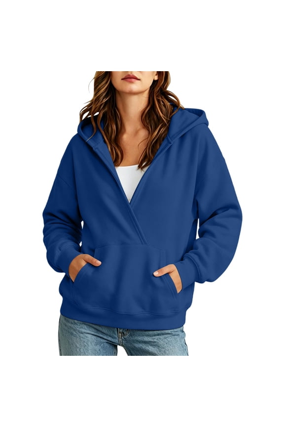 Sweatshirts for Women V Neck Pullover Top Fleece Casual Long Sleeve Top Comfy Fall Jackets with Pockets