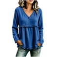 thumbnail image 1 of NominalSnug Tassel Tops for Women Fall Winter Long Sleeve Shirts V Neck Babydoll Loose Fit Blouses, 1 of 6