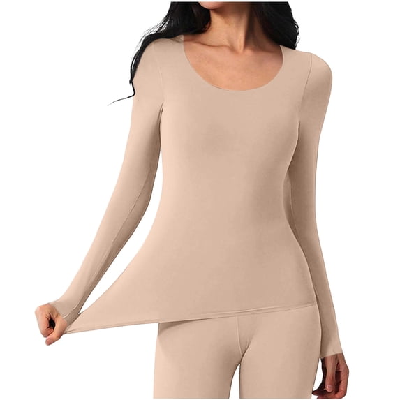 NominalSnug Thermal Tops for Women Long Sleeve Undershirts Crewneck Soft Base Layer Tops for Women Cold Weather
