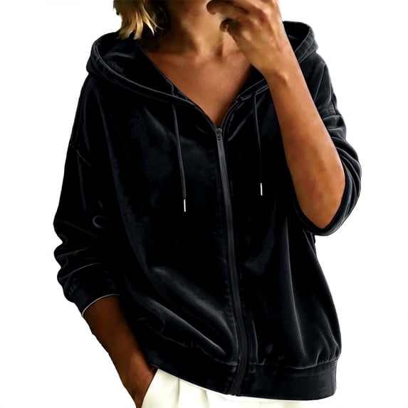 NominalSnug Velour Hoodies for Women Full Zip up Hooded Jackets Drawstring Sweatshirts with Pockets