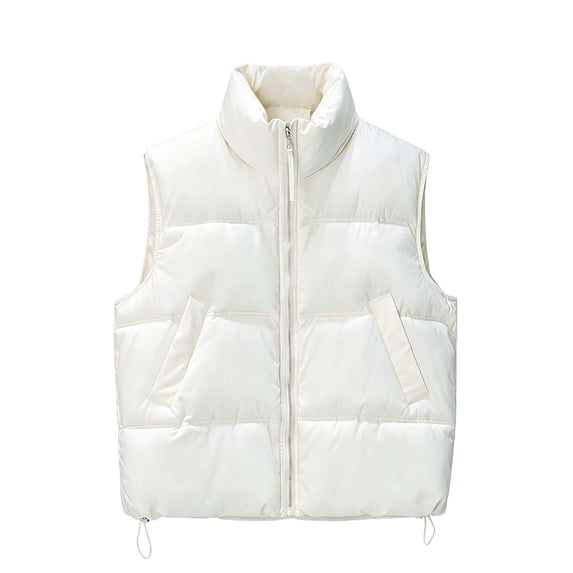 NominalSnug Women Cropped Puffer Vest Lightweight Sleeveless Padded Gilet Zip up Stand Collar Winter Warm Outerwear with Pockets