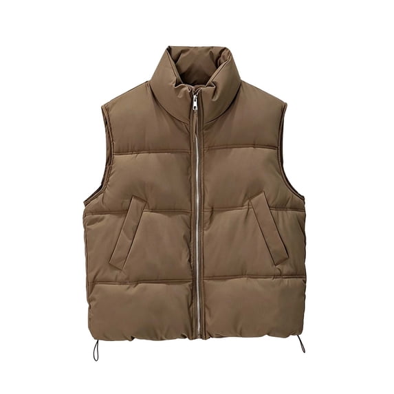 NominalSnug Women Cropped Puffer Vest Lightweight Sleeveless Padded Gilet Zip up Stand Collar Winter Warm Outerwear with Pockets