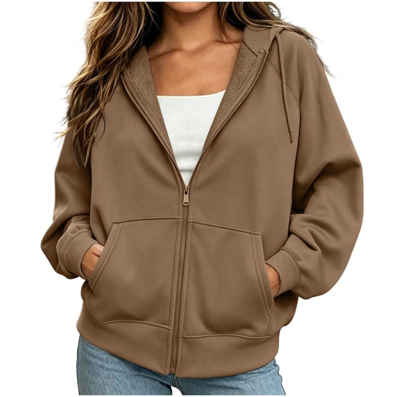 NominalSnug Women Full Zip Hoodie Long Sleeve Sweatshirts Drawstring Pocket Loose Fall Zip up Hooded Jacket