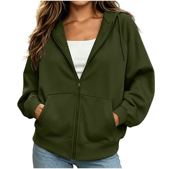 NominalSnug Women Full Zip Hoodie Long Sleeve Sweatshirts Drawstring Pocket Loose Fall Zip up Hooded Jacket