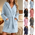 thumbnail image 1 of NominalSnug Women Hooded Fuzzy Fleece Robe Short Plush Robes for Womens with Hood Soft Warm Bathrobe with Belt, 1 of 8