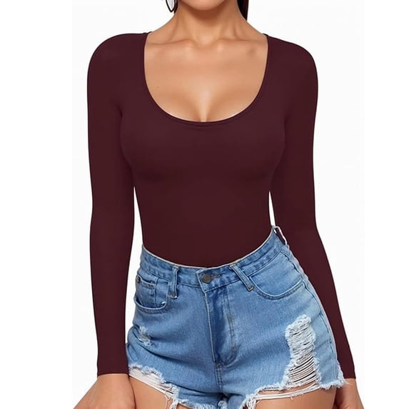 NominalSnug Women Long Sleeve Shirt Scoop Neck Tops Slim Fit Basic Top Thermal Undershirts Base Layer Tee