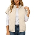 thumbnail image 1 of NominalSnug Women Short Sleeve Quilted Vest Stand Collar Zip Up Lightweight Padded Outerwear With Side Pockets, 1 of 8