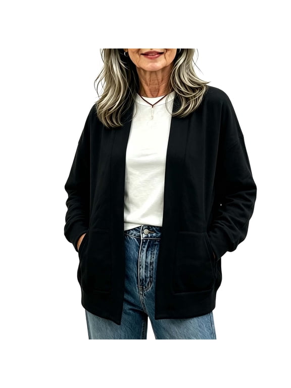Women Sweatshirt Cardigan Long Sleeve Open Front Jacket Oversized Lightweight Loose Fit Pocket Casual Athleisure Outerwear