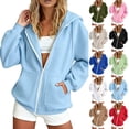 thumbnail image 1 of NominalSnug Women Zip Up Hooded Jacket Light Fleece Lined Long Sleeve Casual Hooded Sweatshirt With Pockets For Fall Daily Wear, 1 of 6
