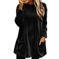 thumbnail image 1 of NominalSnug Women's Velvet Long Sleeve Tunic Top Casual Crew Neck Loose‑Fit Shirt With Front Pockets, 1 of 8