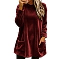 thumbnail image 1 of NominalSnug Women's Velvet Long Sleeve Tunic Top Casual Crew Neck Loose‑Fit Shirt With Front Pockets, 1 of 8