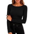 thumbnail image 1 of NominalSnug Womens Boat Neck Tops Long Sleeve Undershirts Slim Fit Base Layer Top Soft Basic Tees Fall Outfits, 1 of 8